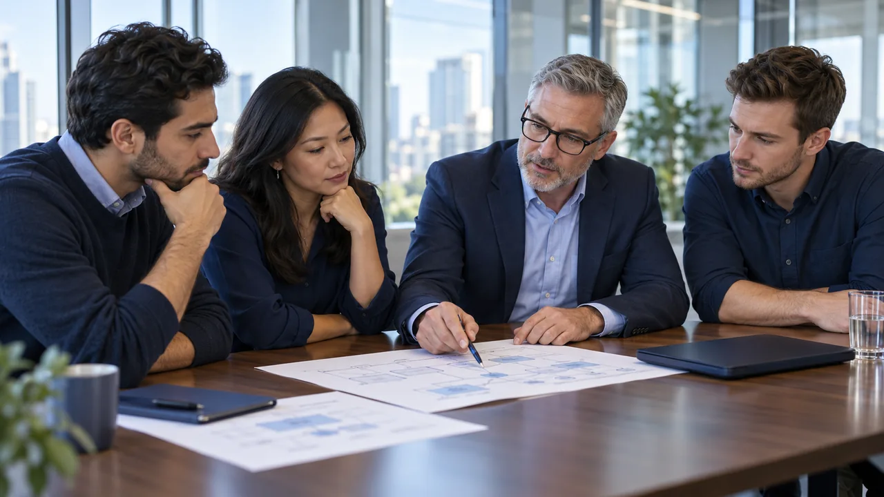 Cybersecurity consultants reviewing a network plan together