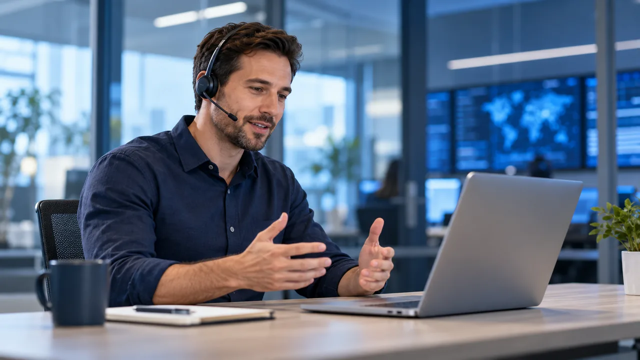 Cybersecurity consultant speaking with a client on a video call